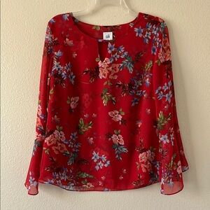 CAbi Red and Blue Floral Blouse